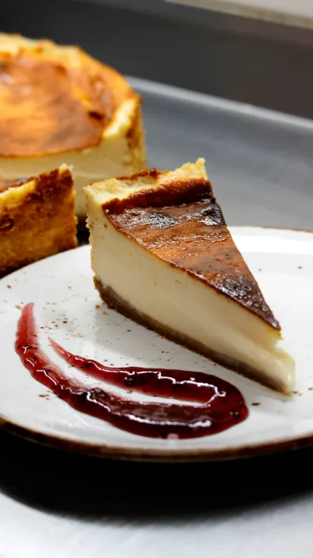 Yanık yüzlü San Sebastian cheesecake dilimi